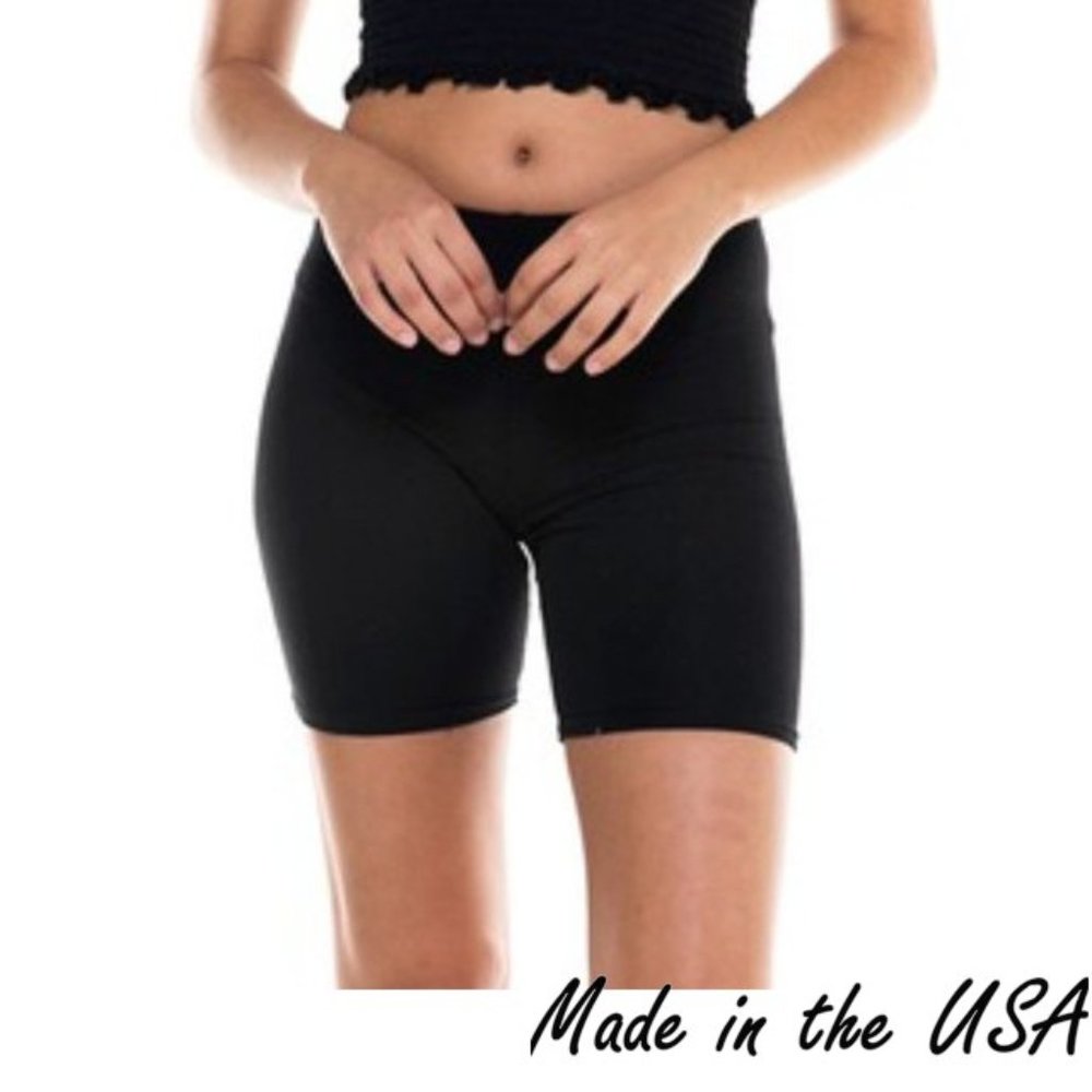 Black Cotton Mid Length Biker Shorts